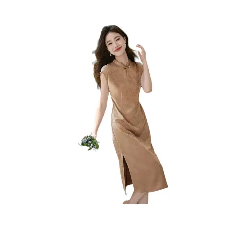 Mo Han Yi Mei Короткий рукав Платье Женское Гинкго Желтый