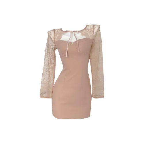 ARIADNAW STUDIO Длинное платье с длинными рукавами женское розовое