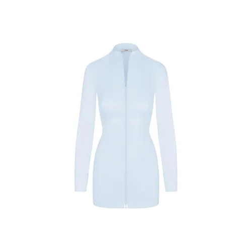 Khy SS24 DROP 007 Poplin Zip Мини Платье Длинное Платье с Длинными Рукавами Женское Ледяной Синий Ледяной Синий