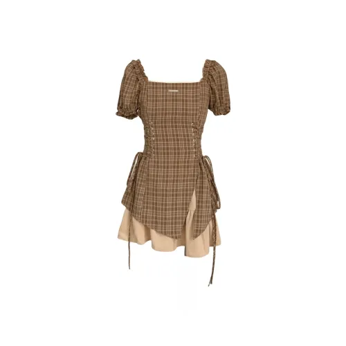 ARIADNAW STUDIO Короткий рукав Платье Женское Кофейное