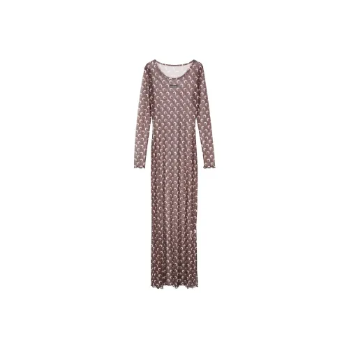Marine Serre FW24 Длинное платье с длинными рукавами женское кофейного цвета