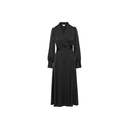ARITZIA BABATON Hyde Satin Midi Dress Длинное Платье с Длинными Рукавами Женское Черное Черное