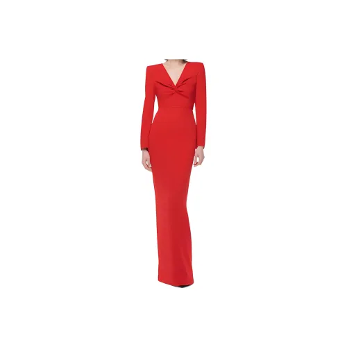 ROLAND MOURET Длинное платье с длинными рукавами женское красное