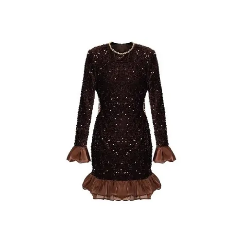 KEAB Длинное платье с длинными рукавами женское карамельного цвета