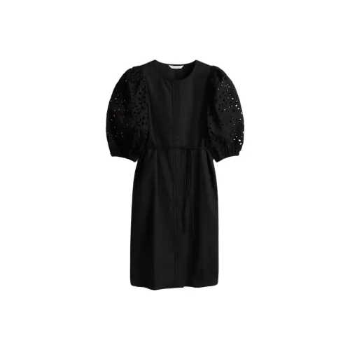 H&M Черное Женское Короткое Платье с Рукавами