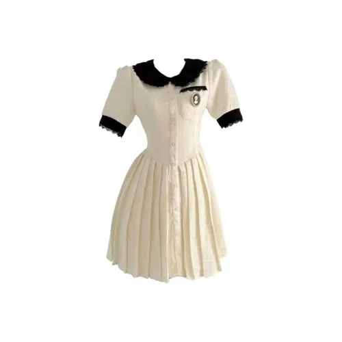 Lookinto Короткий рукав Платье Женское Абрикосовое