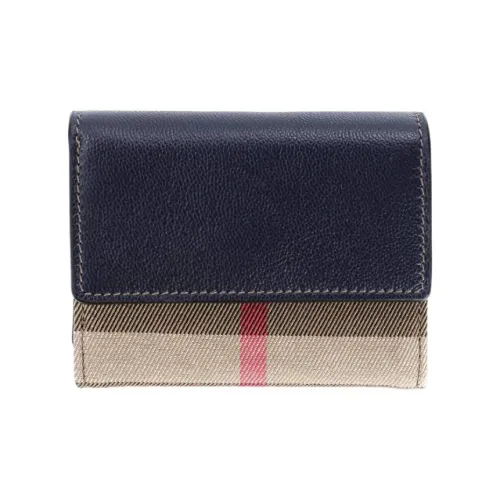 Burberry Кожа Панелированная Холст Кошелек Стандартный Женский Бежевый Морской Синий