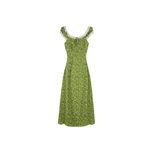 Matsumoto Soso 2025 Spring Summer Модные Комплекты Короткий Рукав Платье Женское Зеленое