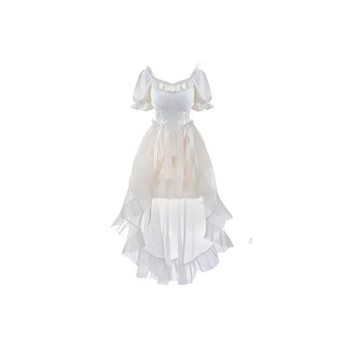 ZCDECO Короткое платье с короткими рукавами женское абрикосового цвета