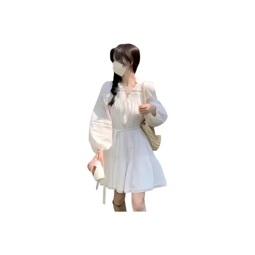 DOSOHEB Длинное платье с длинными рукавами женское цвет экрю