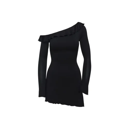 PRINCESS POLLY BEWITCHED Одно плечо Мини Платье Длинное Платье с длинными рукавами Женское Черное Черное