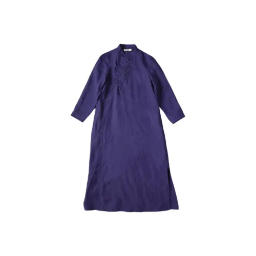 JIXIANGYUER Длинное платье с длинными рукавами женское фиолетово-синее