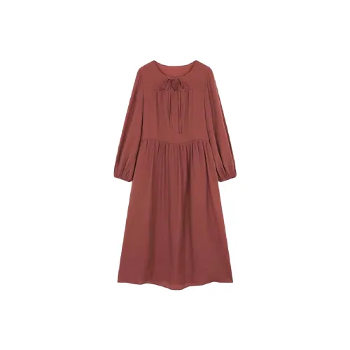 Mo Han Yi Mei Длинное платье с длинными рукавами женское струящееся цвет вермильон