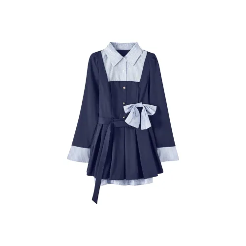 Incolore Длинное платье с длинными рукавами женское синее