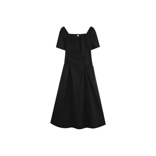 LSVE Короткий рукав Платье Женское Черное