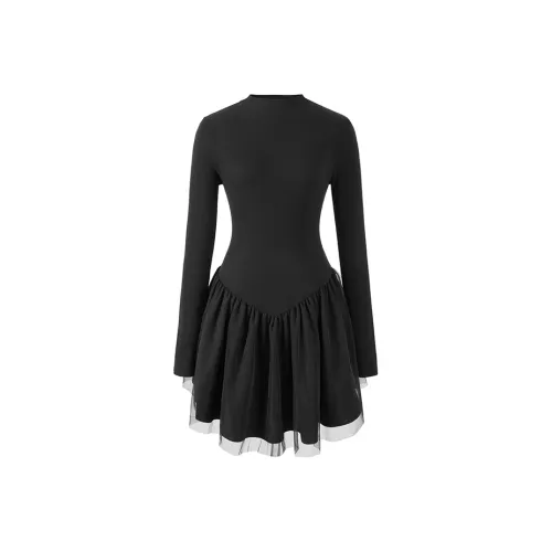 Meat Meat Small Cherries Длинный рукав Платье Женское Черное