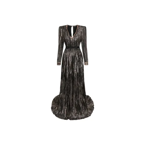 Bottega Veneta Длинное платье с длинными рукавами женское коричневое