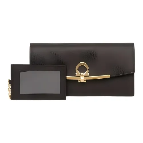 FERRAGAMO GANCINI Hammered Текстура Телячья кожа Кошелек Стандартный Женский Серый Черный