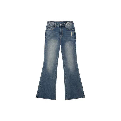 LEDIN Джинсы Женские Выцветшие Джинсовый Синий