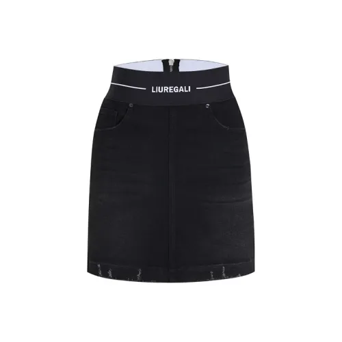 LIUREGALI Черная Женская Джинсовая Короткая Юбка