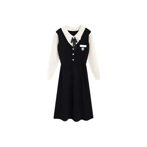 DOSOHEB Длинное платье с длинными рукавами женское черное