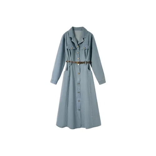 SHIRAN Длинное платье с длинными рукавами женское джинсовый синий