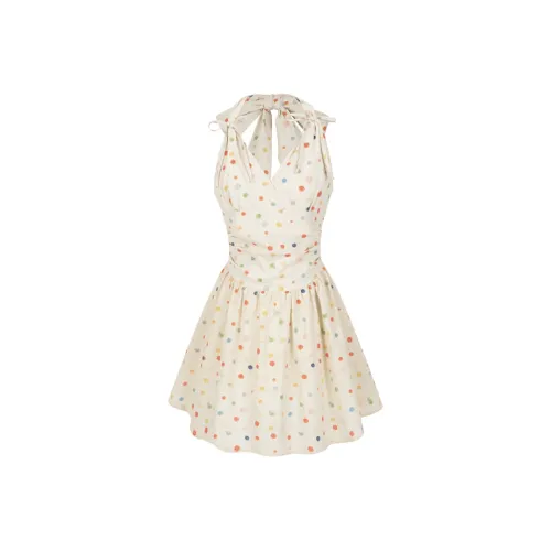 SCCREBEL OFFICIAL Без рукавов Платье Женское Радужный Гороховый узор Юбка