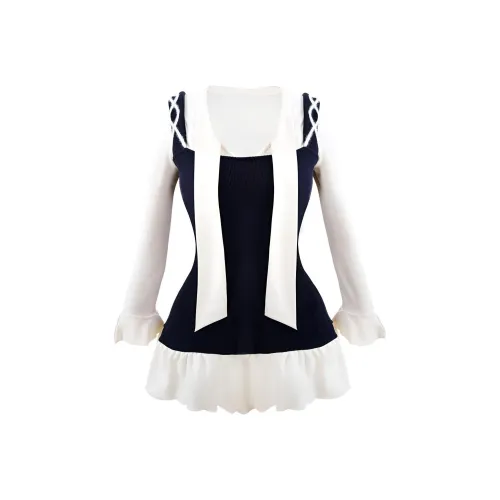 Icicofficial Длинное платье с длинными рукавами женское черное и белое