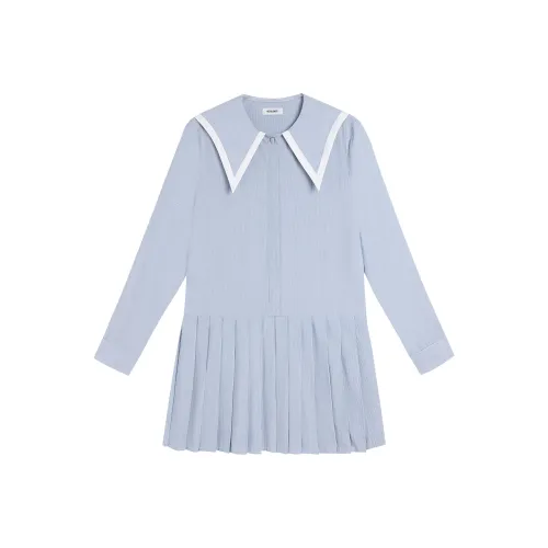 REDOLENCE Длинное платье с длинными рукавами женское синее