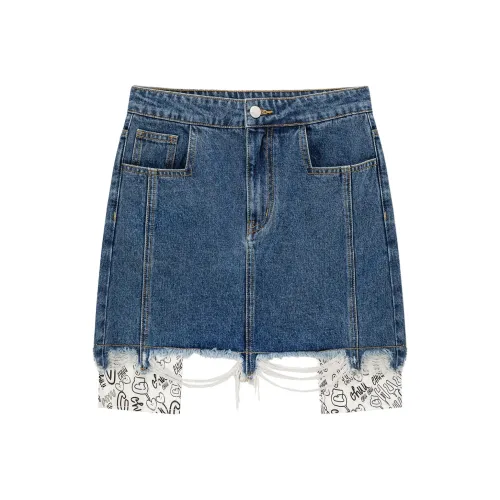 CHUU Джинсовый синий Женские Повседневные короткие юбки