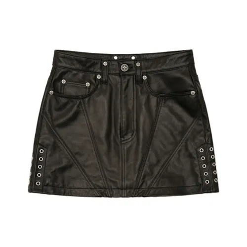 SMFK Кожаные короткие юбки Женские Дикий черный