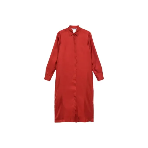 MaxMara Длинное платье с длинными рукавами женское бордового цвета