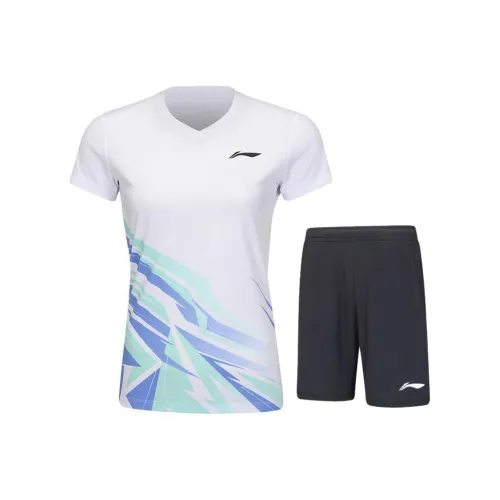 LINING Badminton series Набор Стандартный белый Короткий рукав Рубашка + Стандартный белый Шорты Женские Повседневные костюмы