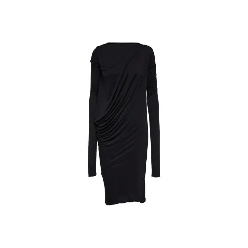 RICK OWENS Черное Женское Длинное Платье с Рукавами