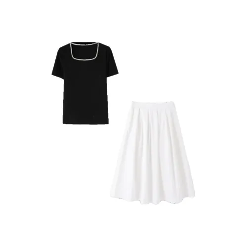 Mo Han Yi Mei Комплект с юбкой Женская Черный верх Белый низ