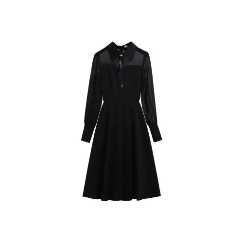 Silky Queen Длинное платье с длинными рукавами женское черное