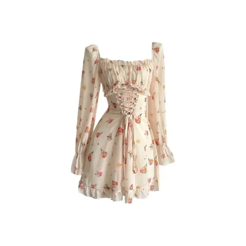 BIFH Длинное платье с длинными рукавами женское желтый цветочный узор