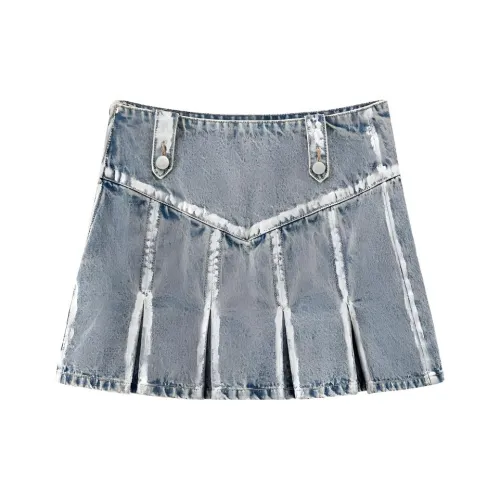CHUU Повседневные короткие юбки женские джинсовый синий