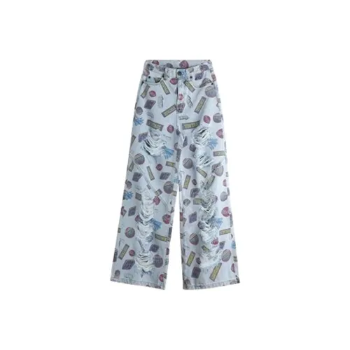 LALABOBO SS24 Джинсы Женские Светло-Синий Белый