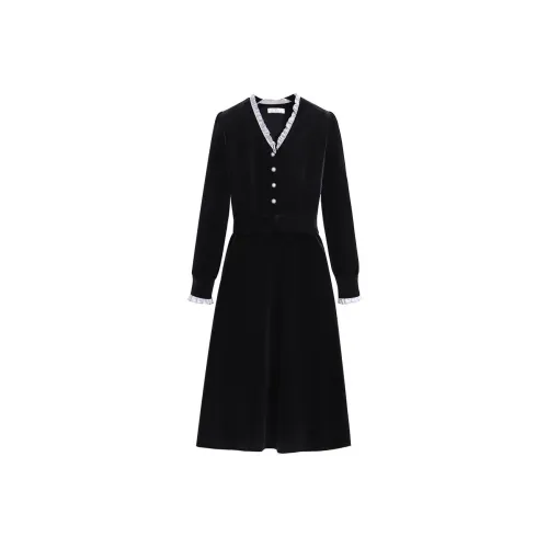 Silky Queen Длинное платье с длинными рукавами женское черное