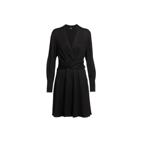 HUGO BOSS Черное Женское Длинное Платье с Длинным Рукавом