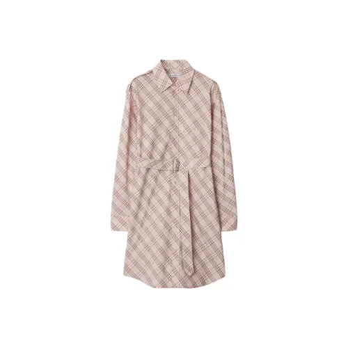 Burberry SS25 Длинное Платье с Длинными Рукавами Женское Розовое