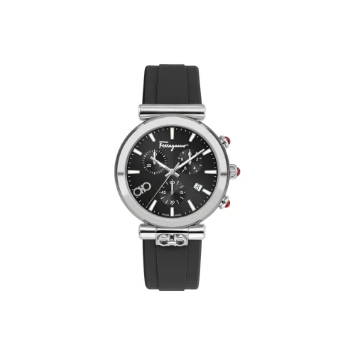 Ferragamo Женские часы Кварцевый механизм Силиконовый ремешок 40 мм Черный циферблат