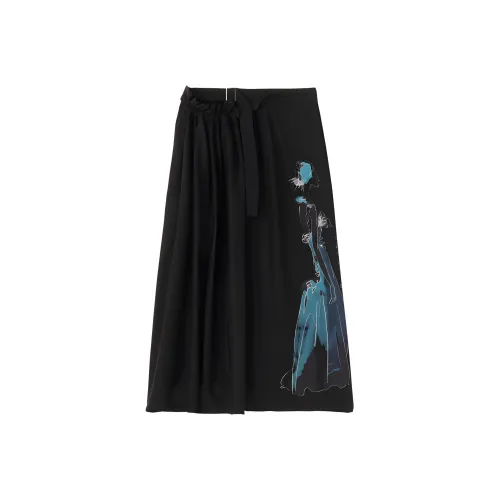 Yohji Yamamoto Черные Женские Повседневные Длинные Юбки