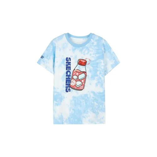 Skechers x HANKOUERCHANG LIANMINGKUAN T-рубашка Небесно-голубой Tie Dye С принтом по всей поверхности детская