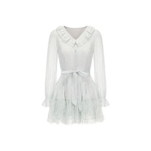 CHIWAWAMEME Длинное платье с длинными рукавами женское морской соль мятный