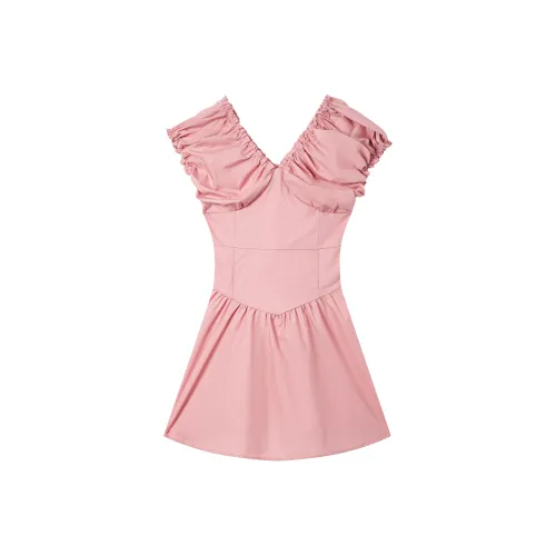 Pink Avril Короткий рукав Платье Женское Сладкий чай Пудра