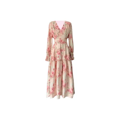 TIBINB Длинное платье с длинным рукавом женское розовое