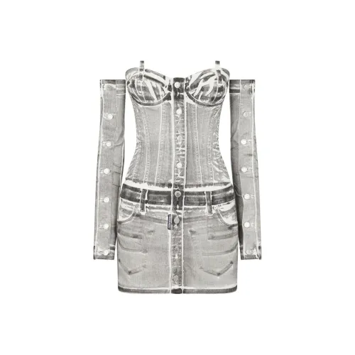 DSQUARED 2 SS24 Длинное платье с длинными рукавами женское средний серый