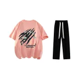 Комплект одежды (Розовая футболка + Черные повседневные штаны)
